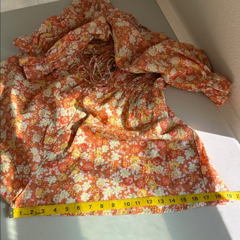 Free People Orange & Cream Smocked Romper Size Medium - Picture 14 of 16